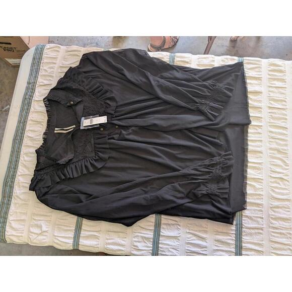 Anthropologie Black Victorian Cottage Core Dark Academia Gothic Blouse Plus 1X - Picture 1 of 3